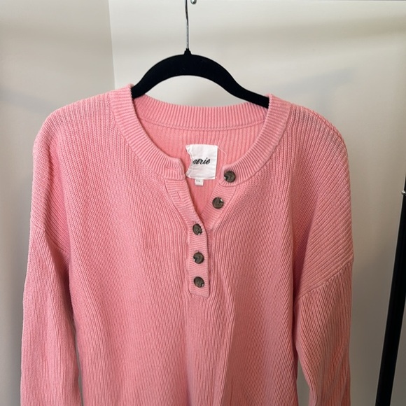 Aerie Cozy Pink Knit Relaxed Fit Quarter Button Sweater Size Small - Picture 2 of 7
